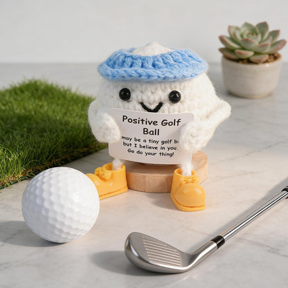 Fathers Day Golf Gifts, Funny Positive Golf Ball, Crochet Golf Ball with 30 Replaceable Cards & Removable Base, Funny Emotional Support Presents for Dad, Men, Women, Golfer Home Office Desk Decor