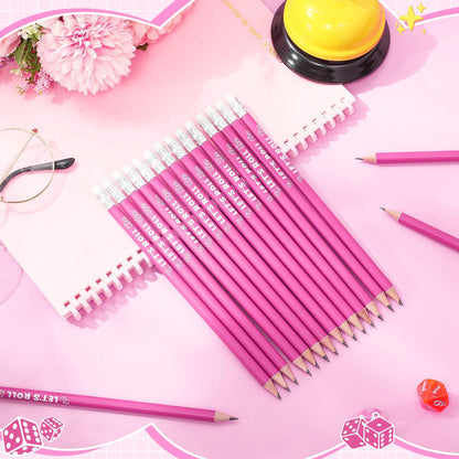 Sinload 36 Pcs Bunco Let's Roll Pencils with Eraser Player Game Scoring, Wooden Pink Pencils Suitable for Writing, Drawing and Bunco Party Supplies