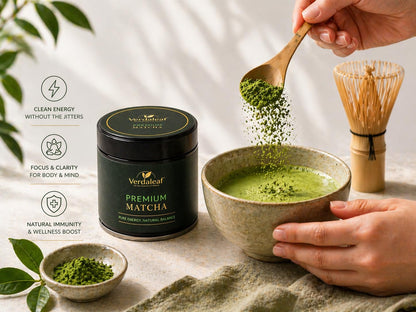 Verdaleaf USDA Organic Matcha Gift Box – 50g Ceremonial Grade Japanese Matcha with Bamboo Whisk & Scoop – Premium Matcha Starter Kit
