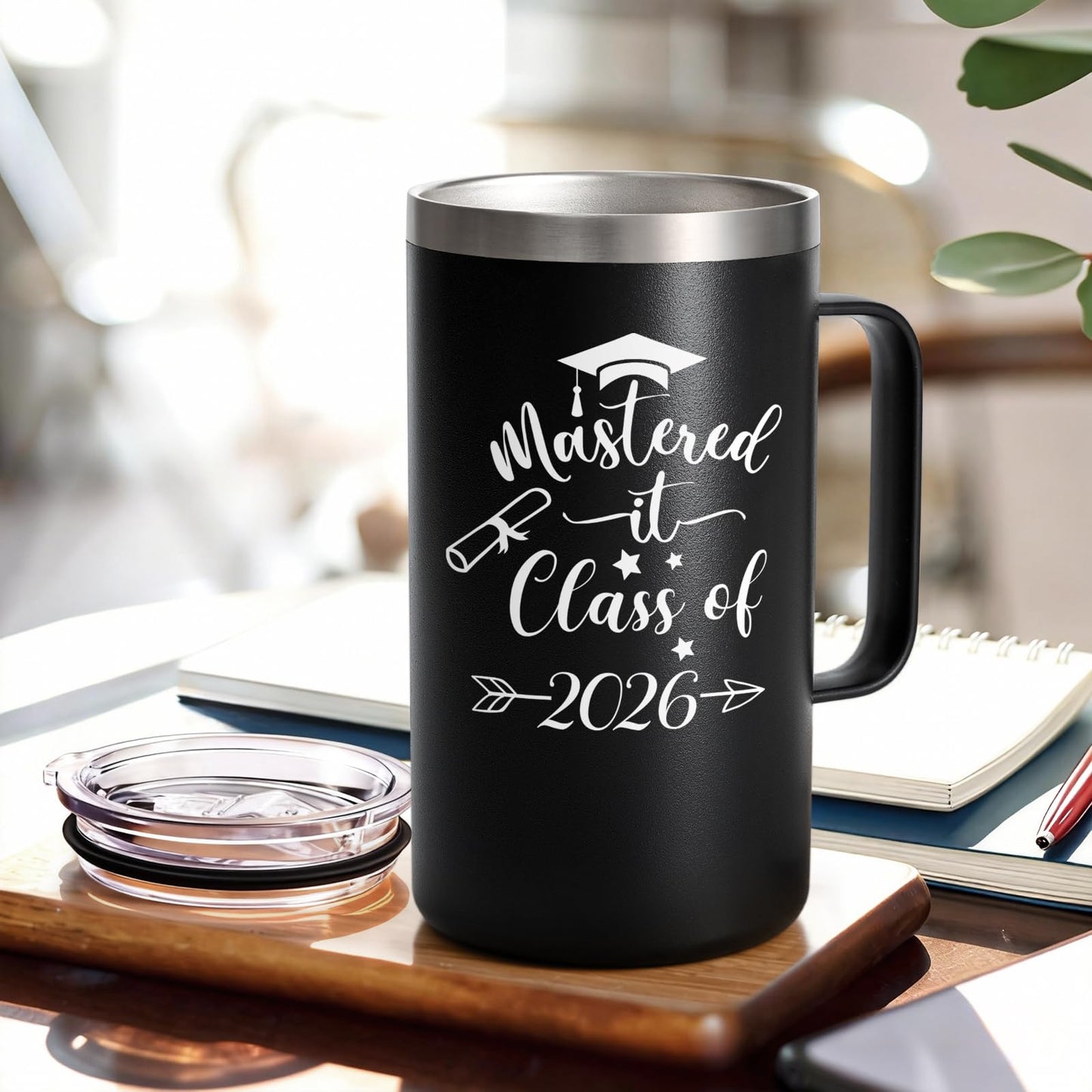 Lifecapido Masters Degree Graduation Gifts, Mastered It Class of 2026 20oz Insulated Coffee Mug with Keychain and Graduation Card, 2026 Graduation Gifts for Graduates, Black