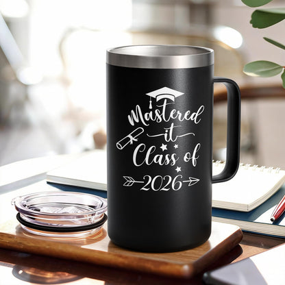 Lifecapido Masters Degree Graduation Gifts, Mastered It Class of 2026 20oz Insulated Coffee Mug with Keychain and Graduation Card, 2026 Graduation Gifts for Graduates, Black