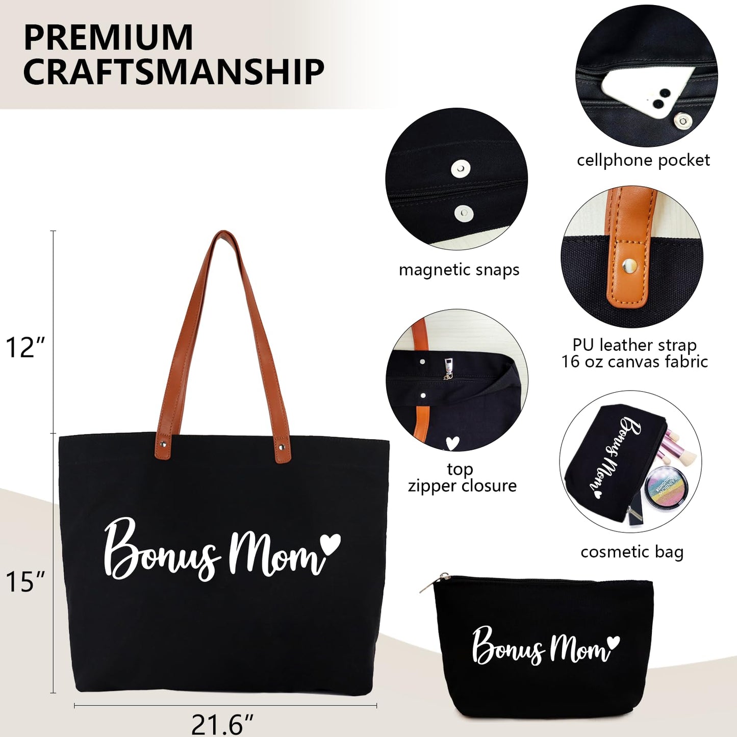 Lamyba New Mom Gifts, Mama Bag Tote with Makeup Bag, Cool Gifts for Mom to be/Expecting Mom