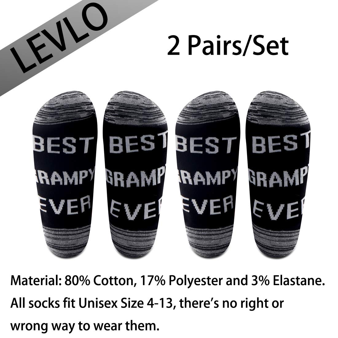 LEVLO 2 Pairs Father's Day Gift Best Grampy Ever Socks Grandpa Gift for Papa Grandfather Men Birthday Present