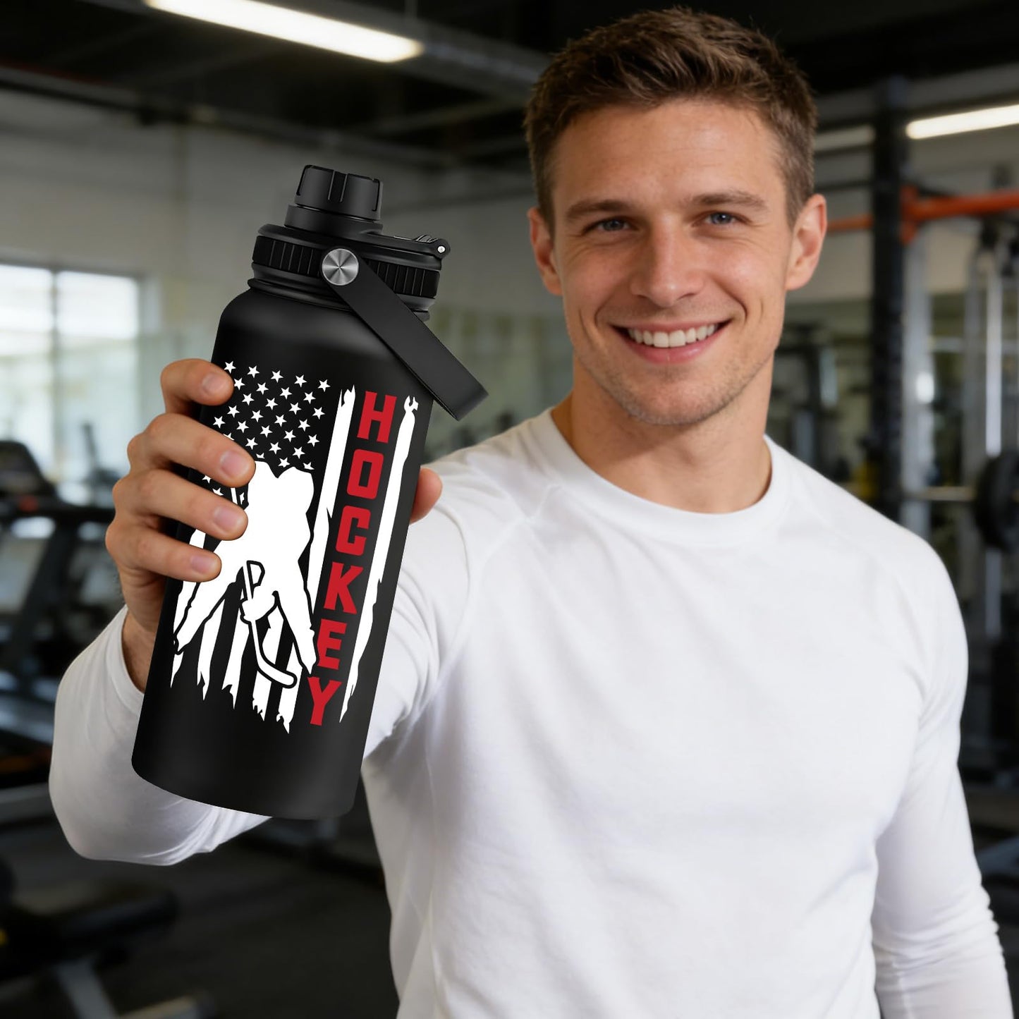 Fufandi Hockey Gifts for Men - Hockey Mom Gifts, Gift Hockey Player for Men Boy - Hockey Lover Sports Love Travel Water Bottle 32oz