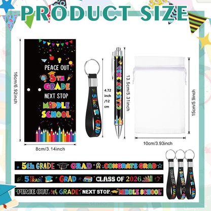 Sayglossy 24 Set 5th Grade Graduation Party Decorations Bulk Class of 2026 Ballpoint Pens Silicone Keychain with Inspirational Greeting Cards Fifth Grade Graduation Party Supplies for Students Gifts