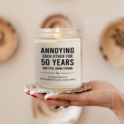 Niyewsor 50th Wedding Anniversary Couple Gifts, 50th Anniversary Candle Gifts for Couple, Parents, Husband, Wife, Him, Her, Friends, Golden Wedding Keepsake, Handmade, 7oz