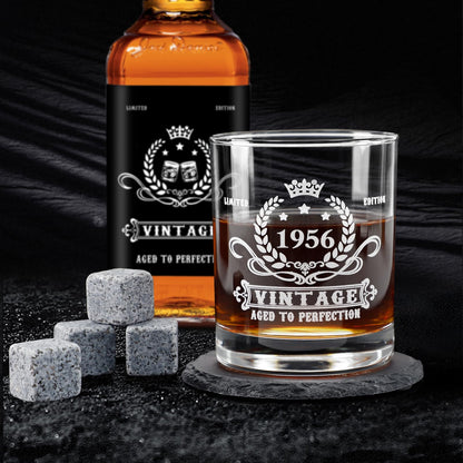 YeohJoy 70th Birthday Gifts for Men,Vintage 1956 Whiskey Glass Set,Wood Box & Whiskey Stones & 1956 Poster Anniversary Card & Coaster,Birthday Gifts Ideas for Him,Husband,Dad