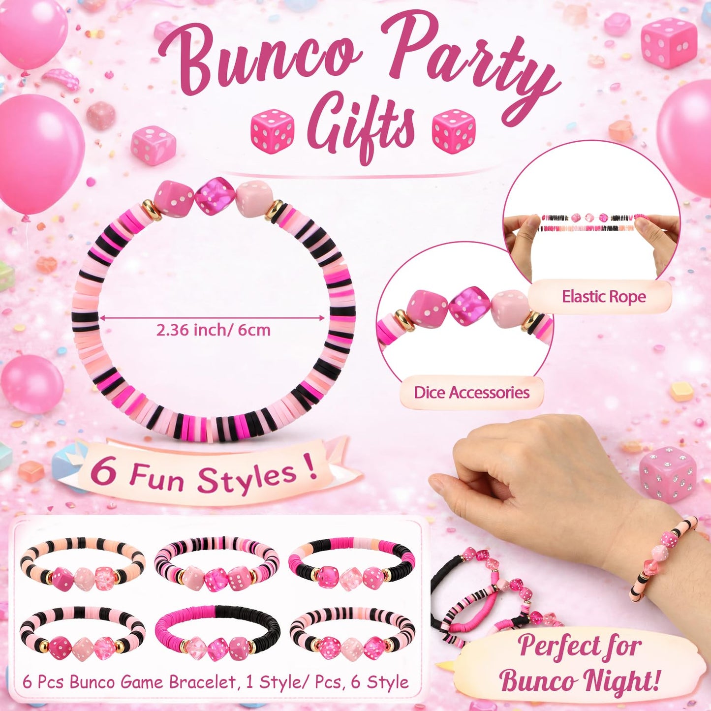 Remerry 24 Pcs Bunco Party Favors Let's Roll Plastic Cups with Lids and Straws Bunco Cosmetic Bags Dice Bracelets and Pink Gift Bags Casino Decoration for Guests Prize Bachelorette Birthday Wedding