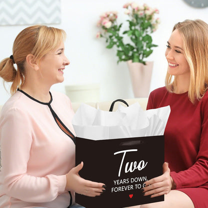 Gift Bag for the Second Anniversary, Gifts for a Second Anniversary, with Greeting Card and Tissue Paper, for Him, Her, Boyfriend, GF, Wife, Husband, Two Year Wedding Anniv. Presents Couples