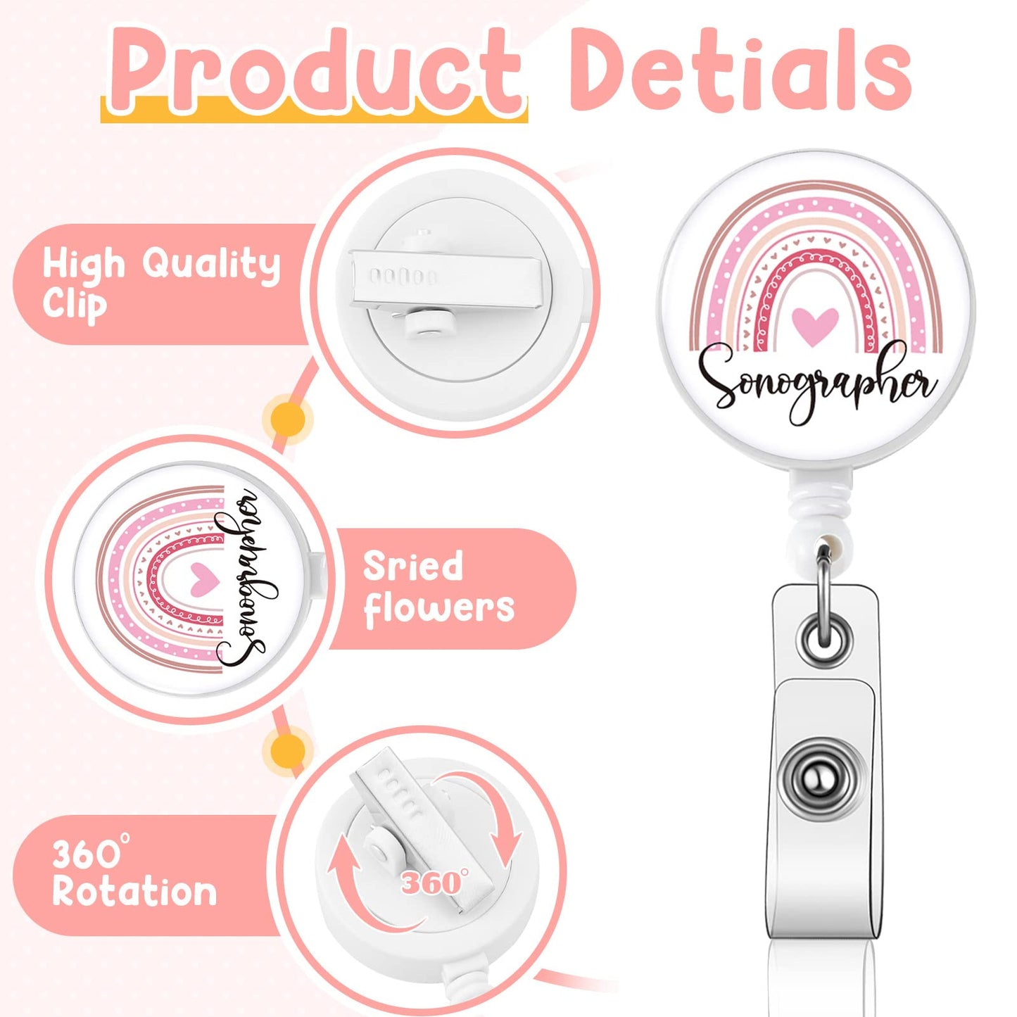 XunYee 3 Pcs Nurse Week Employee Appreciation Gifts Ultrasound Tech Badge Reel Retractable Rainbow Uterus Sonographer Badge Holder ID Name Card Medical Reel for Nurse Rn Office Worker Employee
