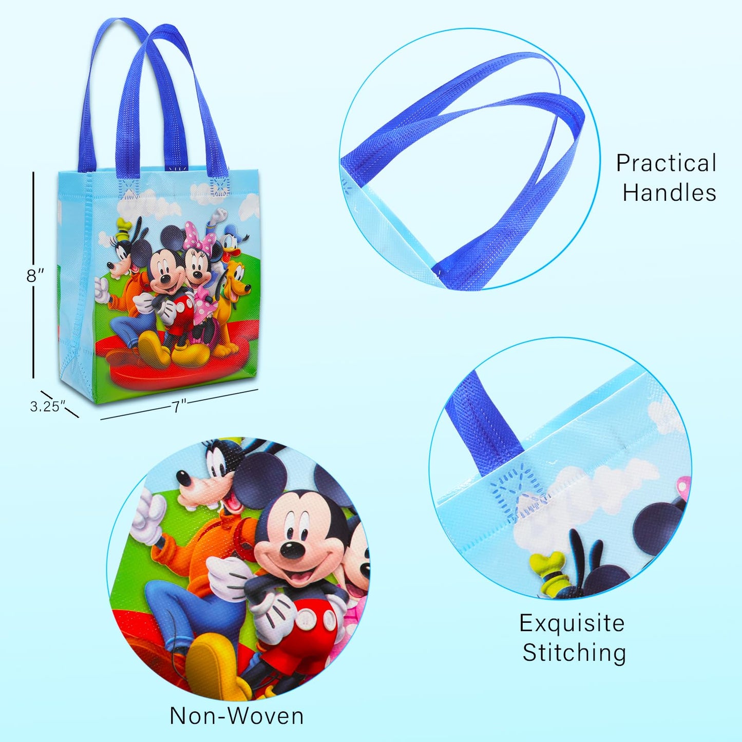 Mickey and Friends Party Favor Bags Set – 24 Pack of 8" Mickey Mouse Goodie Bags for Kids Bulk Reusable Totes | Disney Birthday Party Supplies