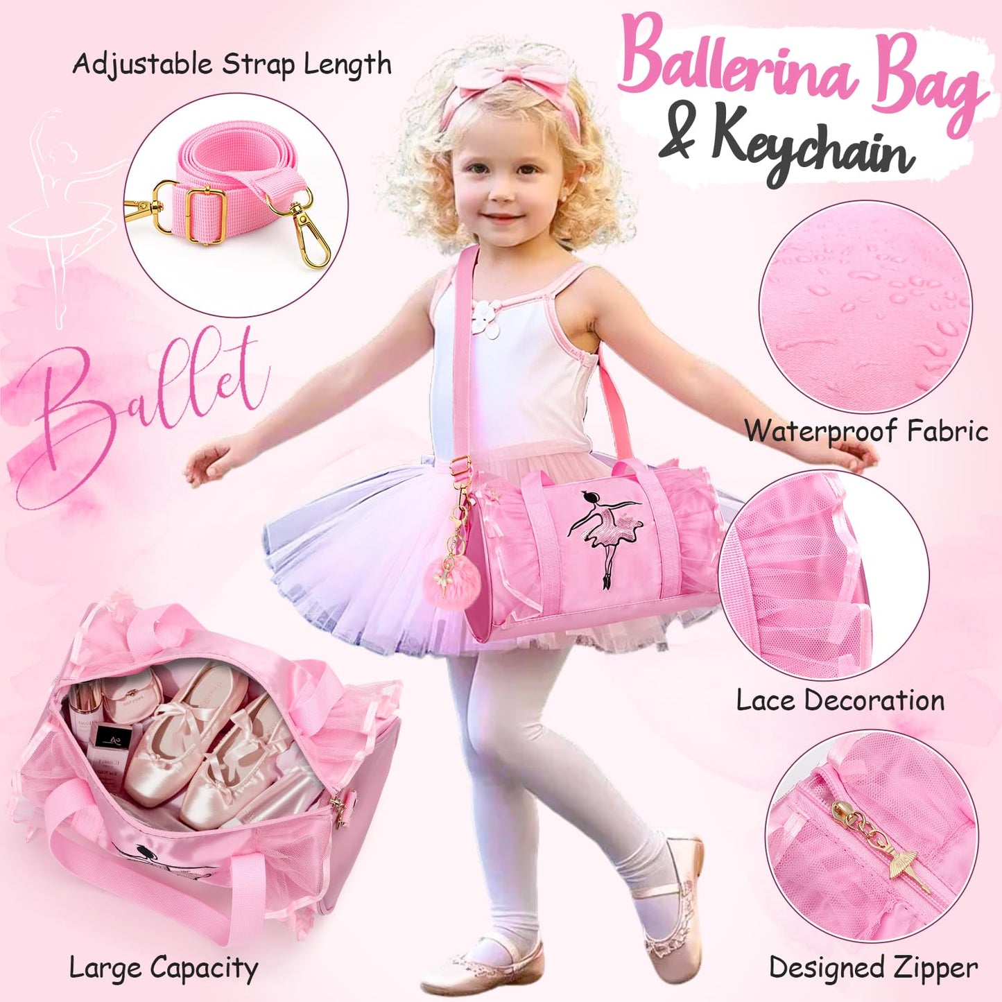 Golray 15 Pcs Dance Recital Gifts for Girls Age 5 6 7 8 12 with Ballet Dance Bag/Musical Ballerina Jewelry Box/Water Bottle/Journal Christmas Birthday Gifts Kid Girl Toy for Daughter, Granddaughter