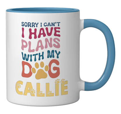Dog Name Callie Personalised Gift Busy With My Dog Callie Ceramic Mug, Blue/White