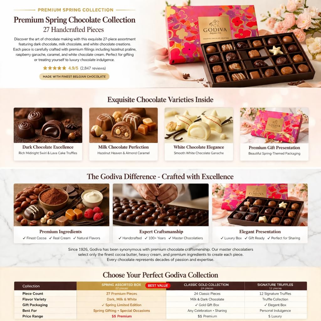 Godiva Assorted Chocolate Creations Spring Box 27 Pieces
