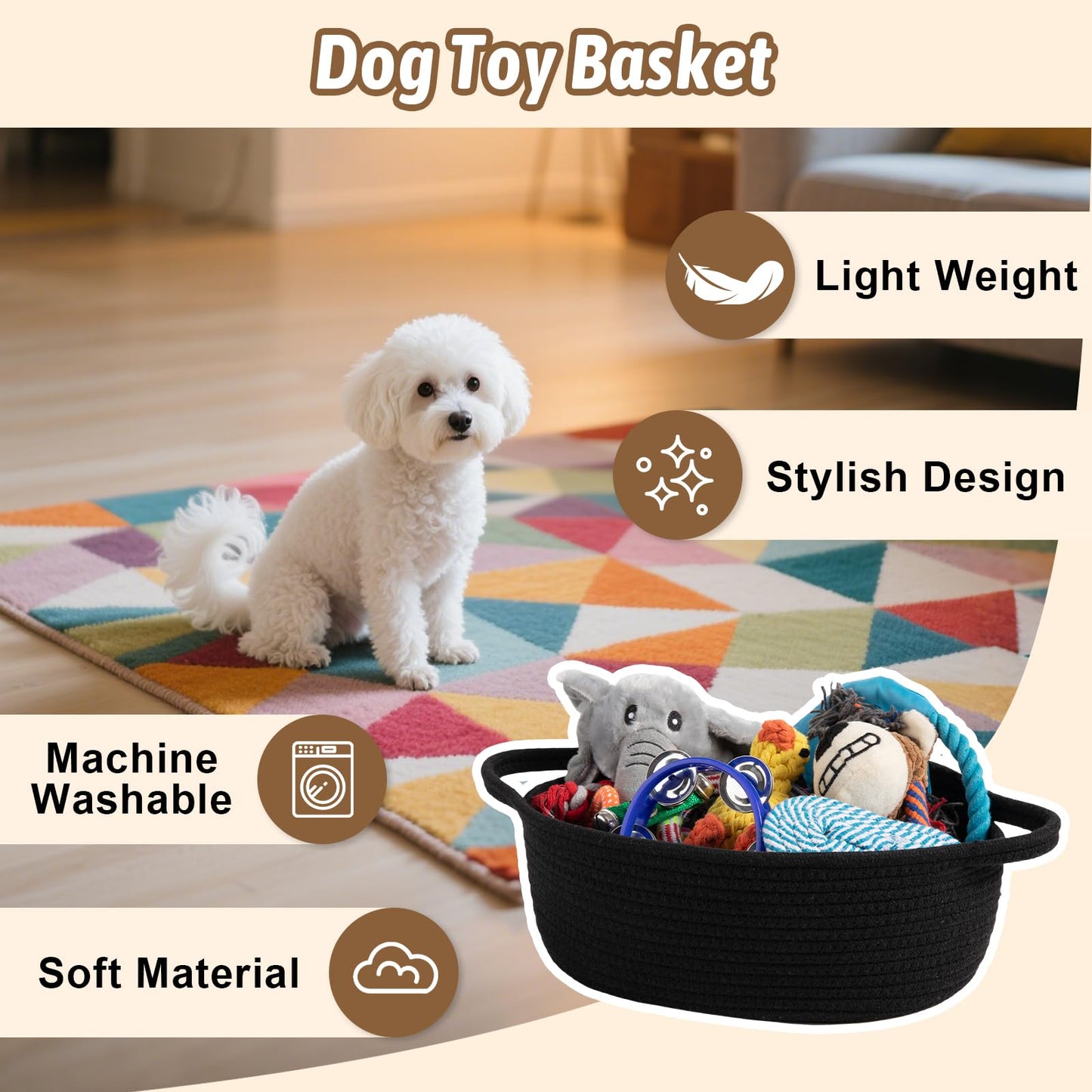 OIAHOMY Small Woven Basket with Gift Bags, Ribbons & DIY Label Card, Baskets for Gifts Empty, Small Rope Basket 12 * 8 * 5IN, Cute Decorative baskets with Handles for Baby Pets, Toys, Black
