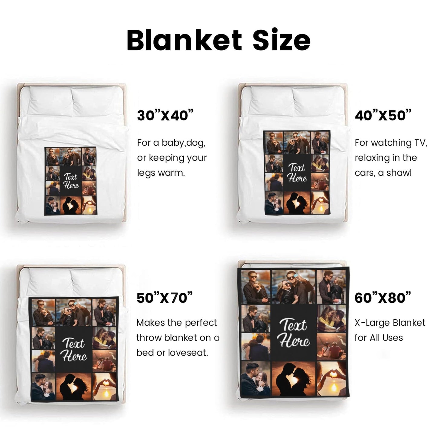 inkArts Custom Blanket Throws with Photos Text Personalized with Picture Customizable, Customize for Mom, Dad, Couple, Girlfriend, Boyfriend, Husband & Wife