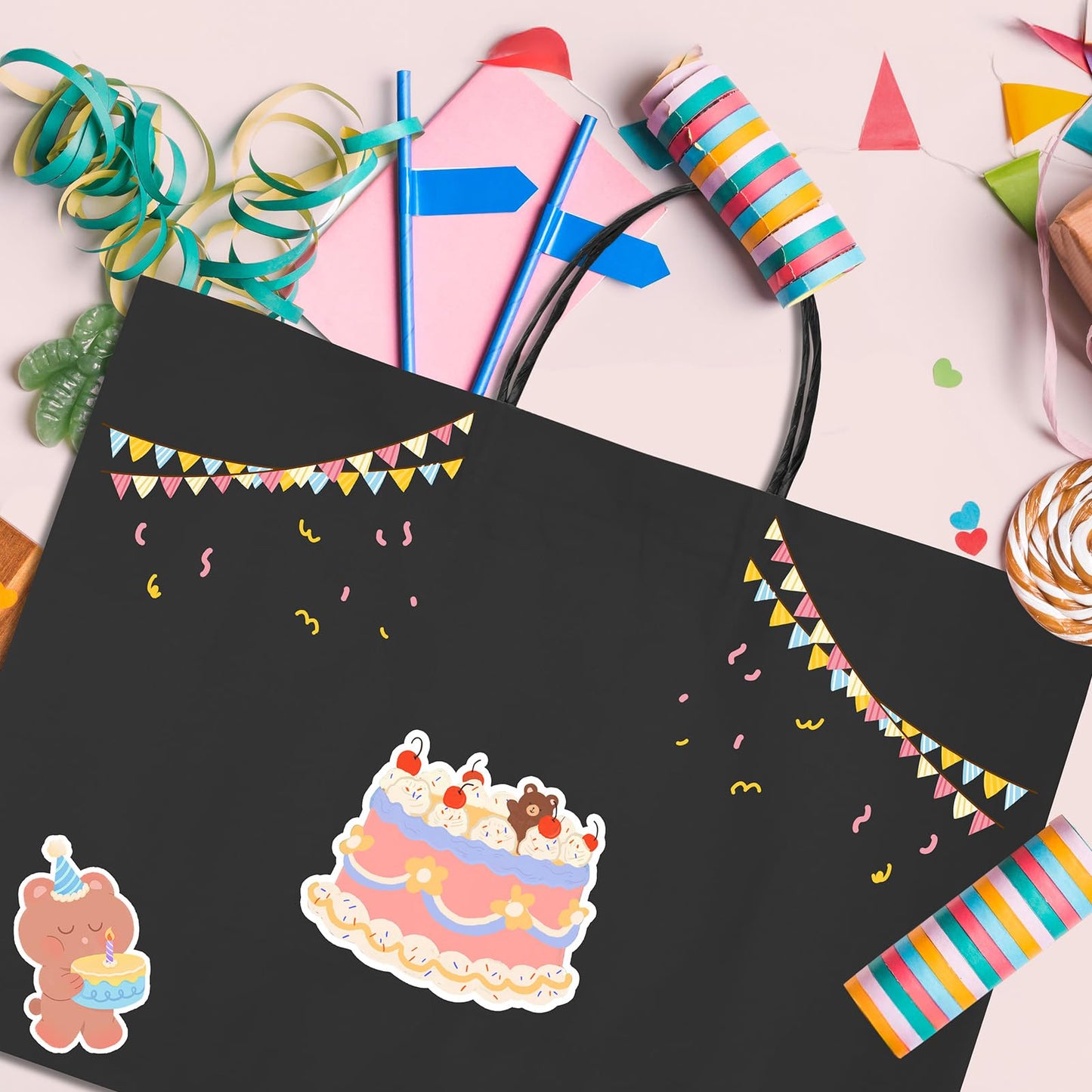 METRONIC 25 Pack Large Black Paper Gift Bags 16X6X12 Inches, Shopping Kraft Paper Bag with Handles, Small Business, Boutique, Gift Wrap, Bulk