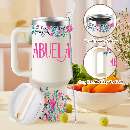 ROSTANTEN Abuela Gifts - Abuela Birthday Gifts in Spanish from Grandkids - Regalos Para Abuela - Abuela Mothers Day Gift - 40oz Travel Cup Insulated Tumbler with Lid & Straw
