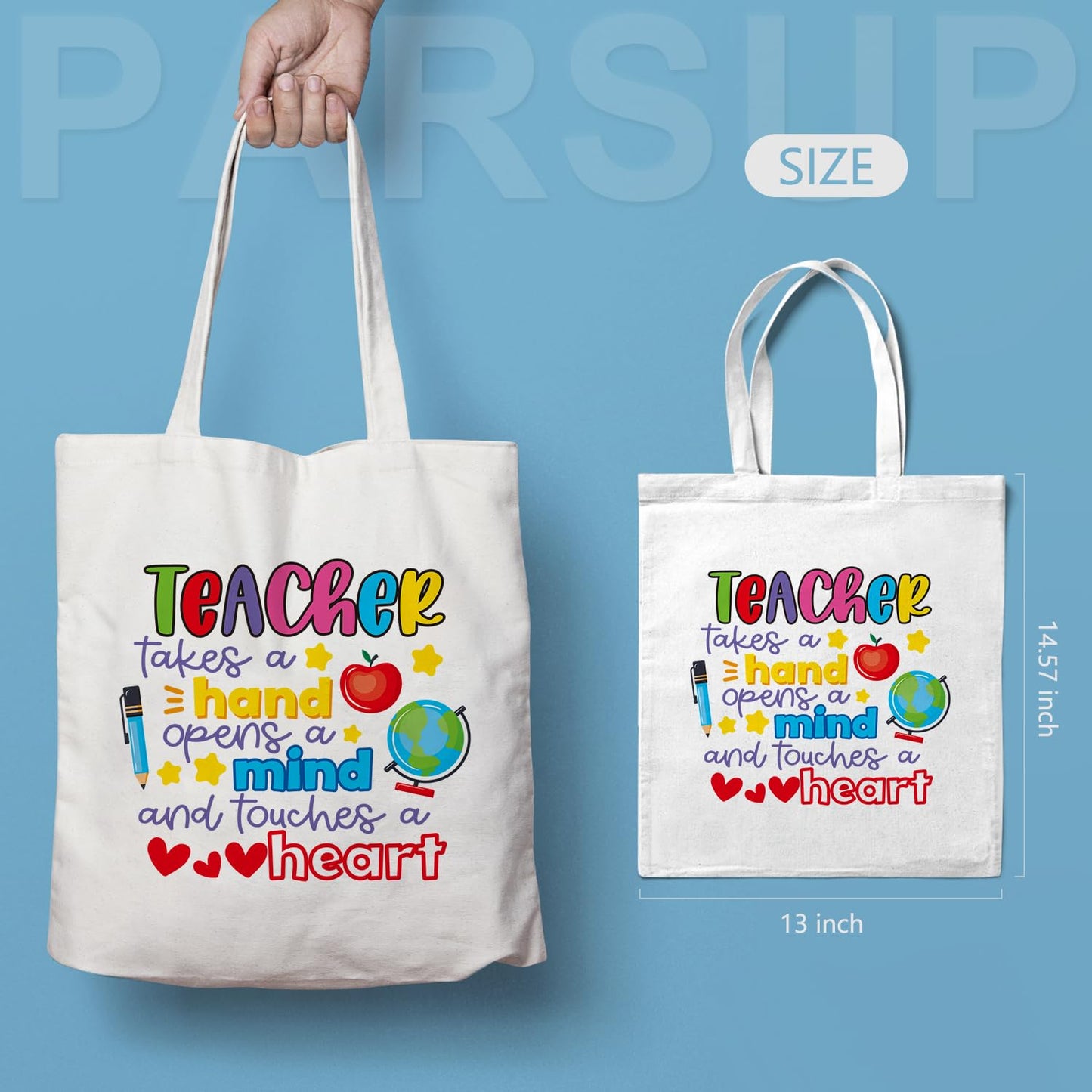 PARSUP 3PCS Teacher Appreciation Basket Bags for Kids Canvas Tote Bags for Students Carrying Thank You Teacher Gift Container with Handle