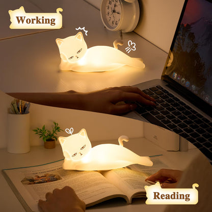 Lying Flat Cat Lamp Funny Gifts, 16 Colors+5 Dimming+Silicone Random Stuff, Touch+Remote+Recharge Night Light for Kids, Cool Lamp Unique Lamps Cute Weird Stuff, Cat Gifts for Teen Girls/Adults/Kids