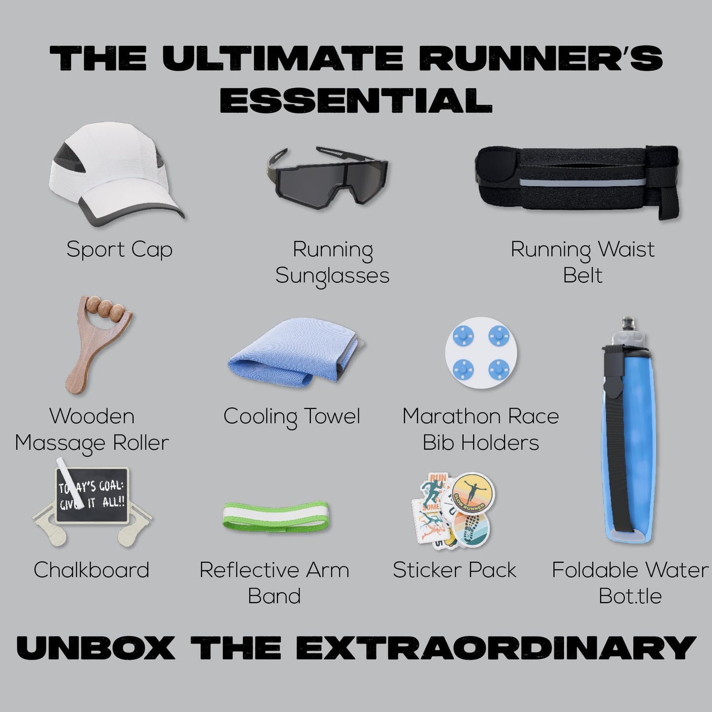 BLAUBECK Ultimate Running Gift Box – Cool Runner Presents and Marathon Essentials for Women – Christmas Running Gift - Contains Sunglasses Hat Running Belt Foldable Water Bottle