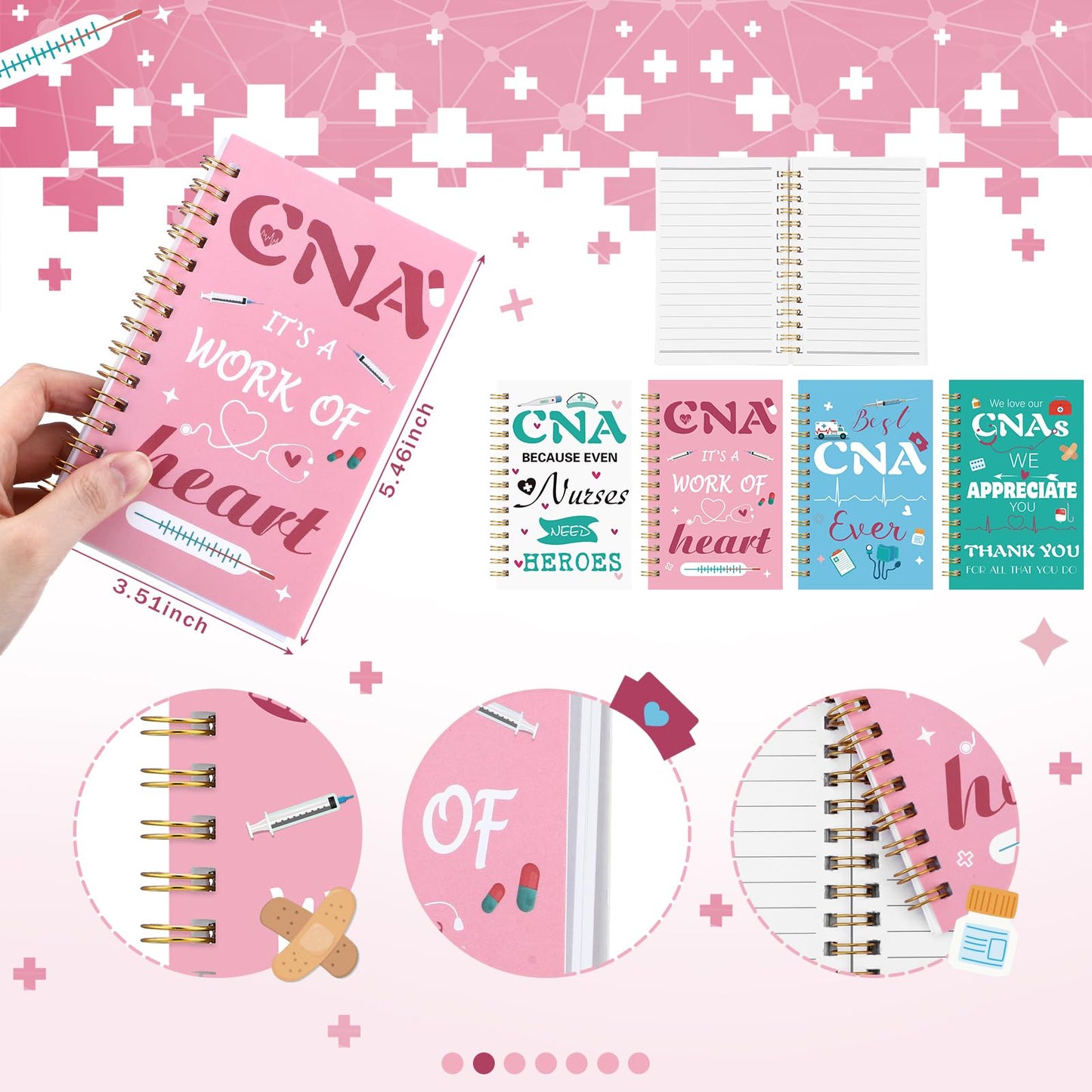 Eaasty 24 Set CNA Appreciation Gifts Colorful Graduation Gifts Including Spiral Notebook Funny Ballpoint Pens for CNA Week Nurse Day Graduation Doctor Party Gift Supplies, 3.5 x 5.5 in
