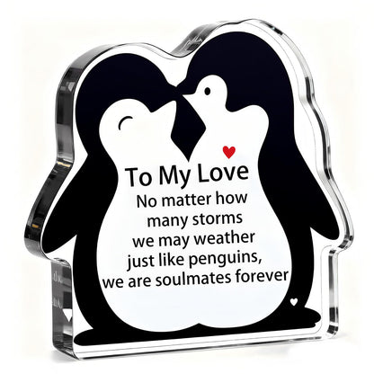 To My Love Romantic Gifts for Him/Her,Penguin Acrylic Engraved Plaque Sign Home Bedroom Kitchen Office Desk Shelf Decor 4*4*0.6Inch for Valentine's Day Anniversary Wedding Christmas Birthday Gifts