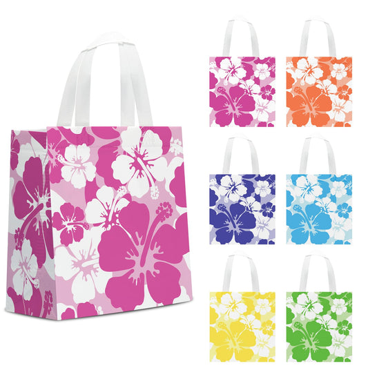 KERINGO 24 PCS Hibiscus Party Favor Bag Non Woven Hawaiian Gift Goodie Bag with Handles Luau Tropical Aloha Tiki Party Supplies