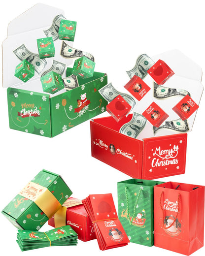 ASSRECT 2 pcs Exploding Gift Box - Christmas Surprise Box Pop Up with 24 Money Holders, Reusable Party Gift Box for Cash, Gifts, Xmas, Birthday, Party Supplies (Red+Green)