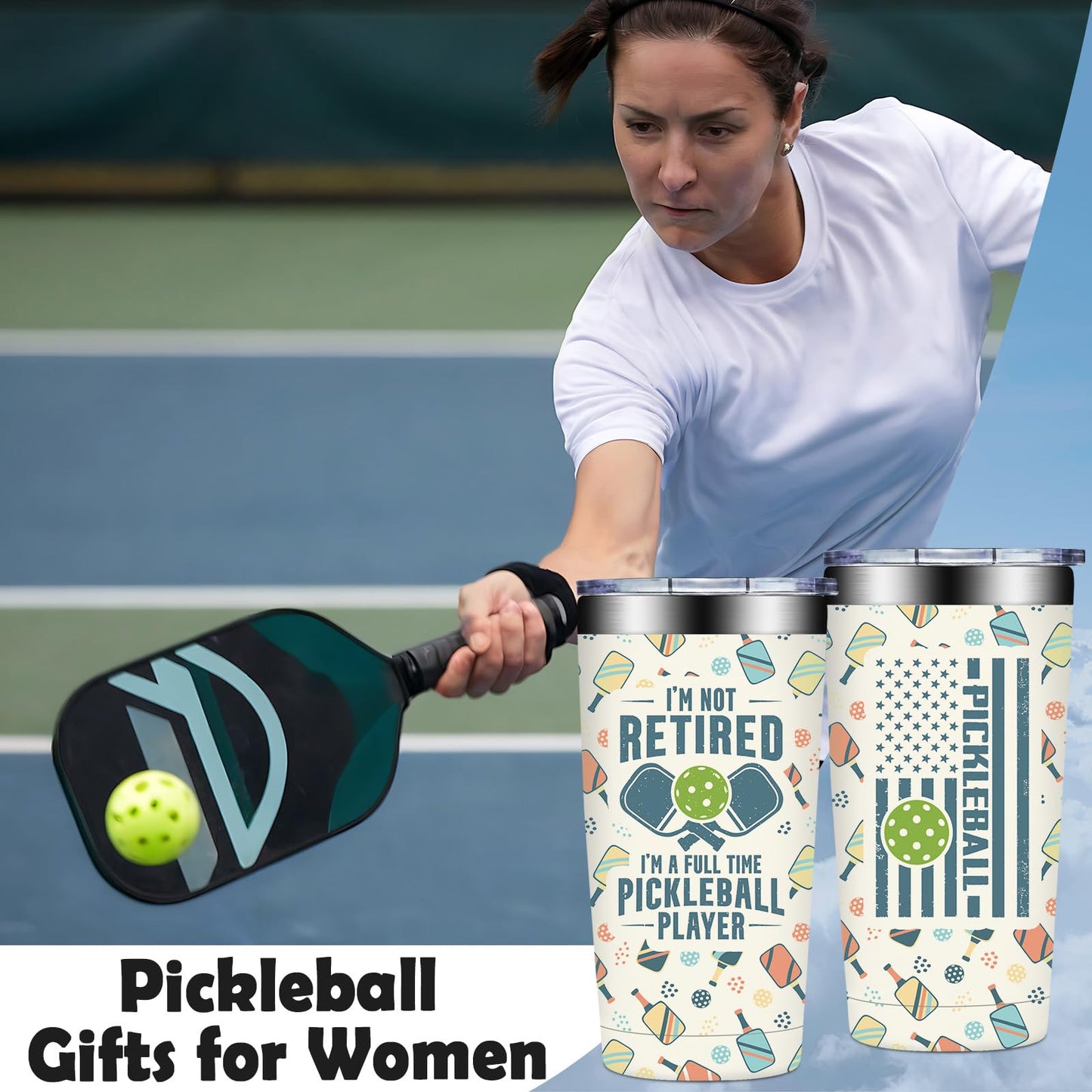Pickleball Gifts for Women, Men - Pickle Ball Gifts for Woman - Christmas, Birthday Gifts for Pickle Ball Lovers - I'm Not Retired I'm a Full Time Pickleball Tumbler Cup 20 oz