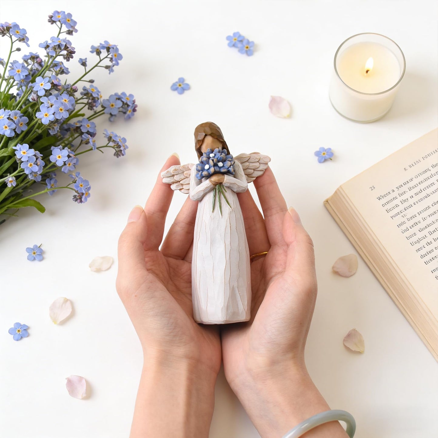 Forget Me Not Guardian Angel Figurines, Sympathy Gifts for Loss of Loved One, Miscarriage Gifts for Mothers, Sculpted Hand-Painted Statue for Home Decor Ornament