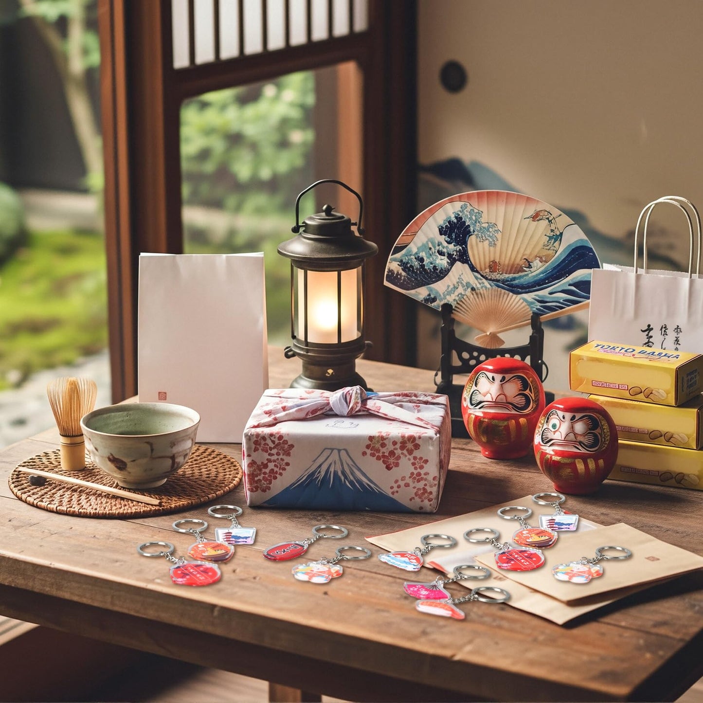 Misdary 24 Pcs Japanese Acrylic Keychains Japanese Souvenirs Travel Gift Sushi Lucky Keychain for Traveler Birthday Christmas Bachelorette Party Favors