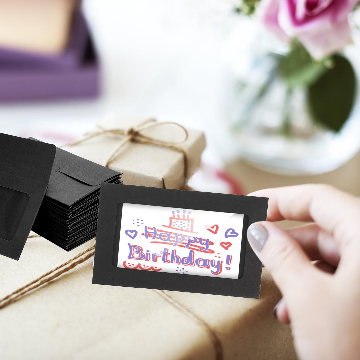 120 Packs Gift Card Envelopes Sleeves Credit Card Size with Window Greeting Card Mailing Envelopes Business Small Envelopes Pockets for Party Festivals (Black, 3.9 x 2.4 Inch)