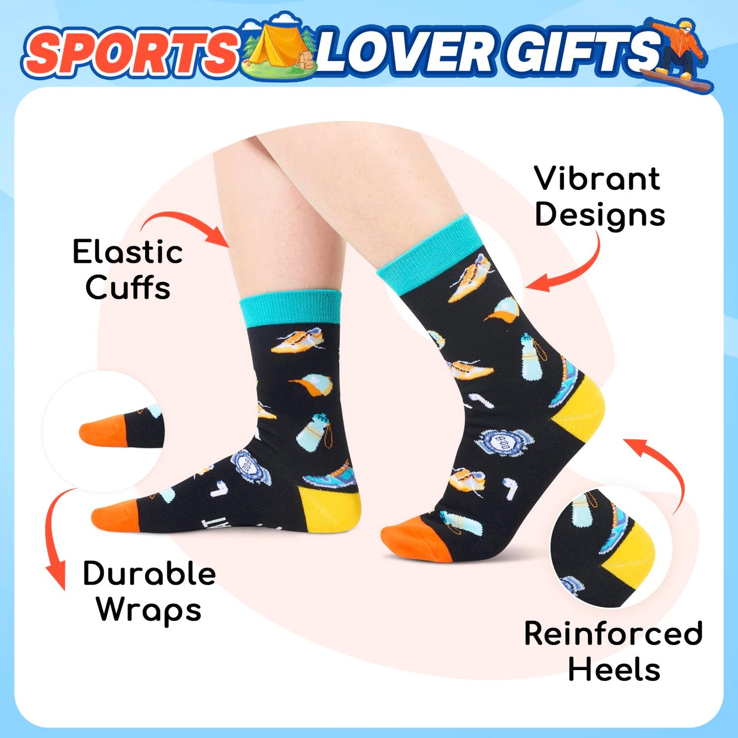 Zmart Sports Gifts for Men Women - Swim Climbing Yoga Gym Socks for Runner Skateboarder