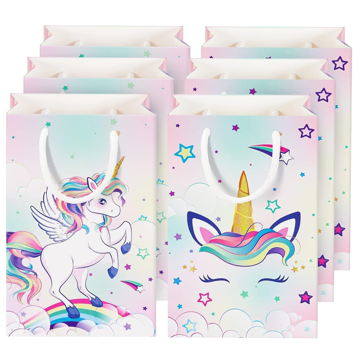 WERNNSAI 16PCS Unicorn Gift Bags - Rainbow Unicorn Party Supplies Goodie Bags for Girls Kids Birthday Unicorns Party Favor Bag with Handles Candy Treat Bag for Baby Shower Supplies