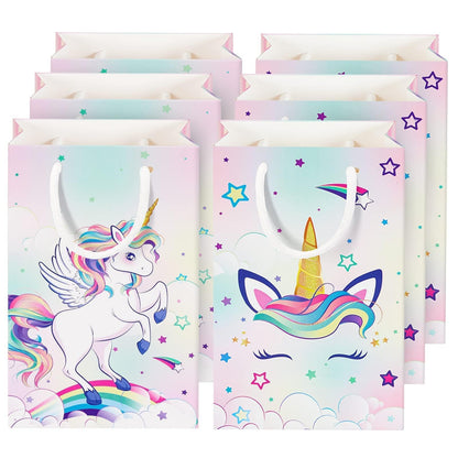 WERNNSAI 16PCS Unicorn Gift Bags - Rainbow Unicorn Party Supplies Goodie Bags for Girls Kids Birthday Unicorns Party Favor Bag with Handles Candy Treat Bag for Baby Shower Supplies