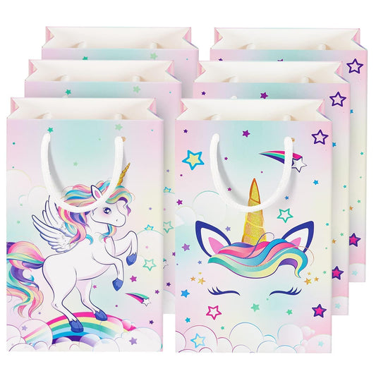 WERNNSAI 16PCS Unicorn Gift Bags - Rainbow Unicorn Party Supplies Goodie Bags for Girls Kids Birthday Unicorns Party Favor Bag with Handles Candy Treat Bag for Baby Shower Supplies