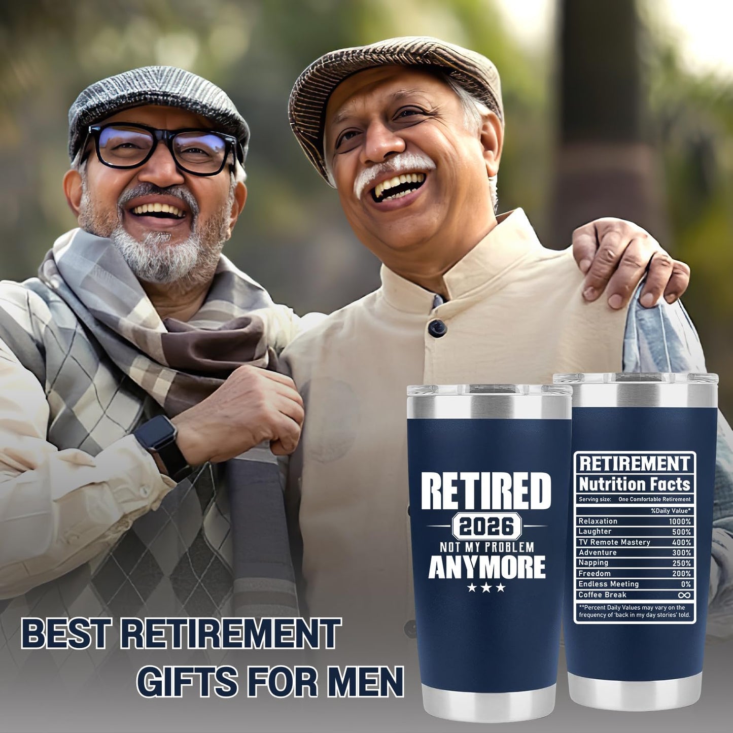 Retirement Gifts for Men 2026 - Retired Not My Problem Anymore - Funny Retired Tumbler for Men, Him, Father, Husband, Coworkers - Happy Retirement Gifts, Navy Tumbler 20 Oz