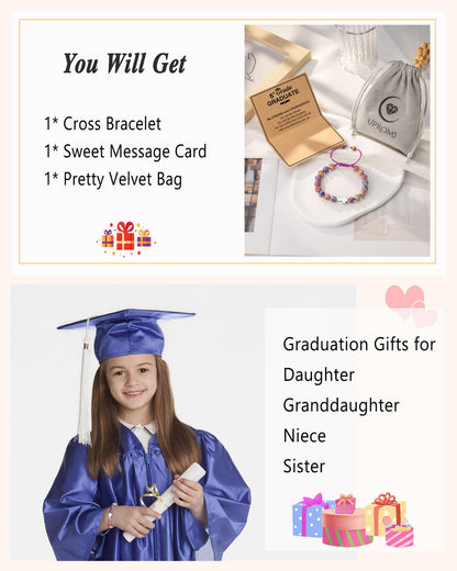 UPROMI Cross Bracelet for Girls Baptism Communion Confirmation Gifts, Kindergarten/Preschool/5th Grade/8th Grade Graduation Gifts