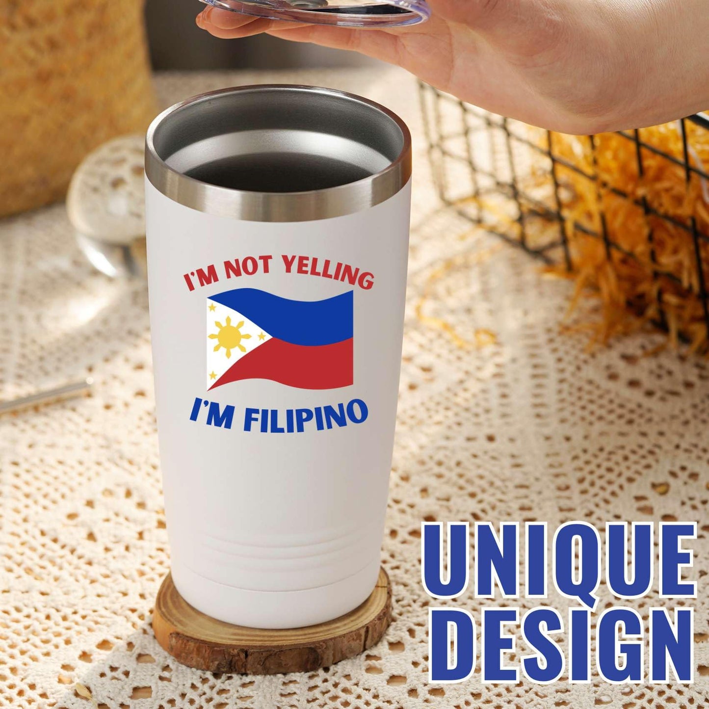 Onebttl Filipino Gifts with Philippines Flag, Filipino Philippines Souvenirs, 20oz Stainless Steel Insulated Travel Mug, Perfect for Filipino Men & Women on Birthday & Christmas - I'm Not Yelling