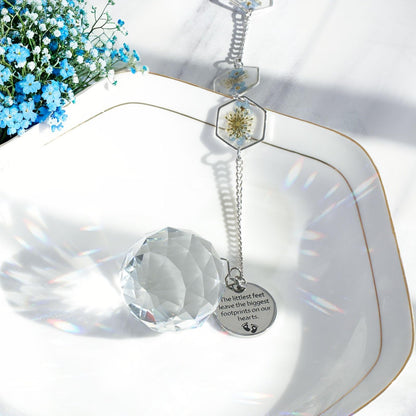 Miscarriage Memorial Suncatcher Gifts for Mothers Dad, Handmade Forget Me Not Baby's Breath Pressed Flower Miscarriage Ornament, Bereavement Remembrance Gift for Loss of Baby (Blue White)