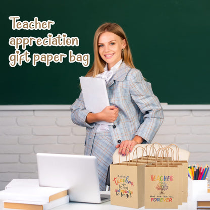 PerKoop 36 Pcs Teacher Appreciation Gift Paper Bag with Handles, Thank You Teacher Treat Present Bags for Teacher Appreciation Week, Birthday, Christmas Supplies(Kraft)