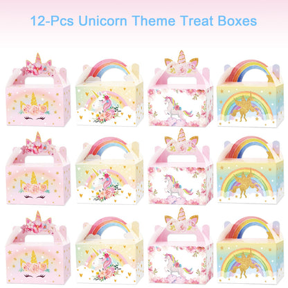 Tevxj 12 Pack Unicorn Party Favor Treat Boxes Unicorn Goodies Gift Boxes Party Supplies Birthday Bags Pastel Rainbow Theme Candy Bag for Girls Birthday Kids Decoration 6 x 3 x 3.5 Inches