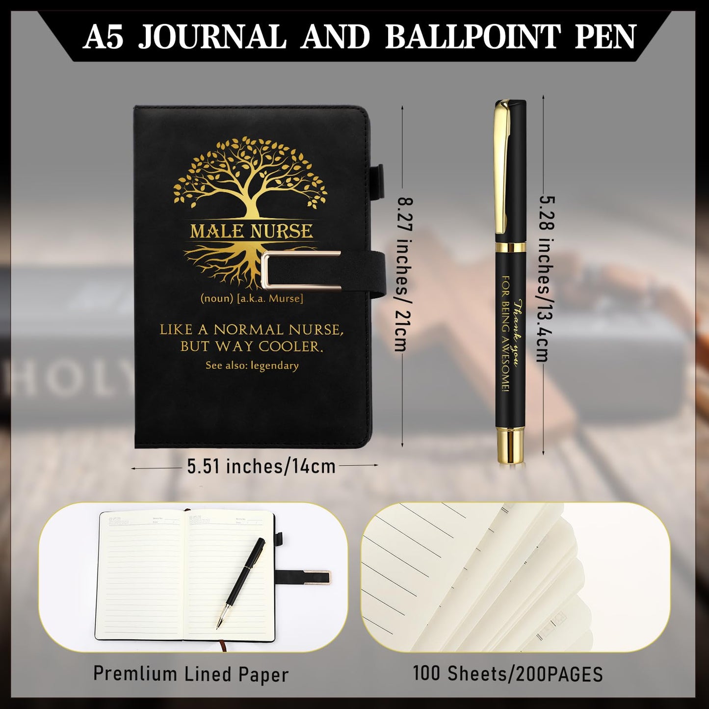 Pickmesh 3 Pcs Male Nurses Gifts Set 2026 CNA Week Gifts 17 oz Coffee Tumbler A5 Leather Journal with Ballpoint Pen Nurse Graduation Gift for Men Nursing (Black)