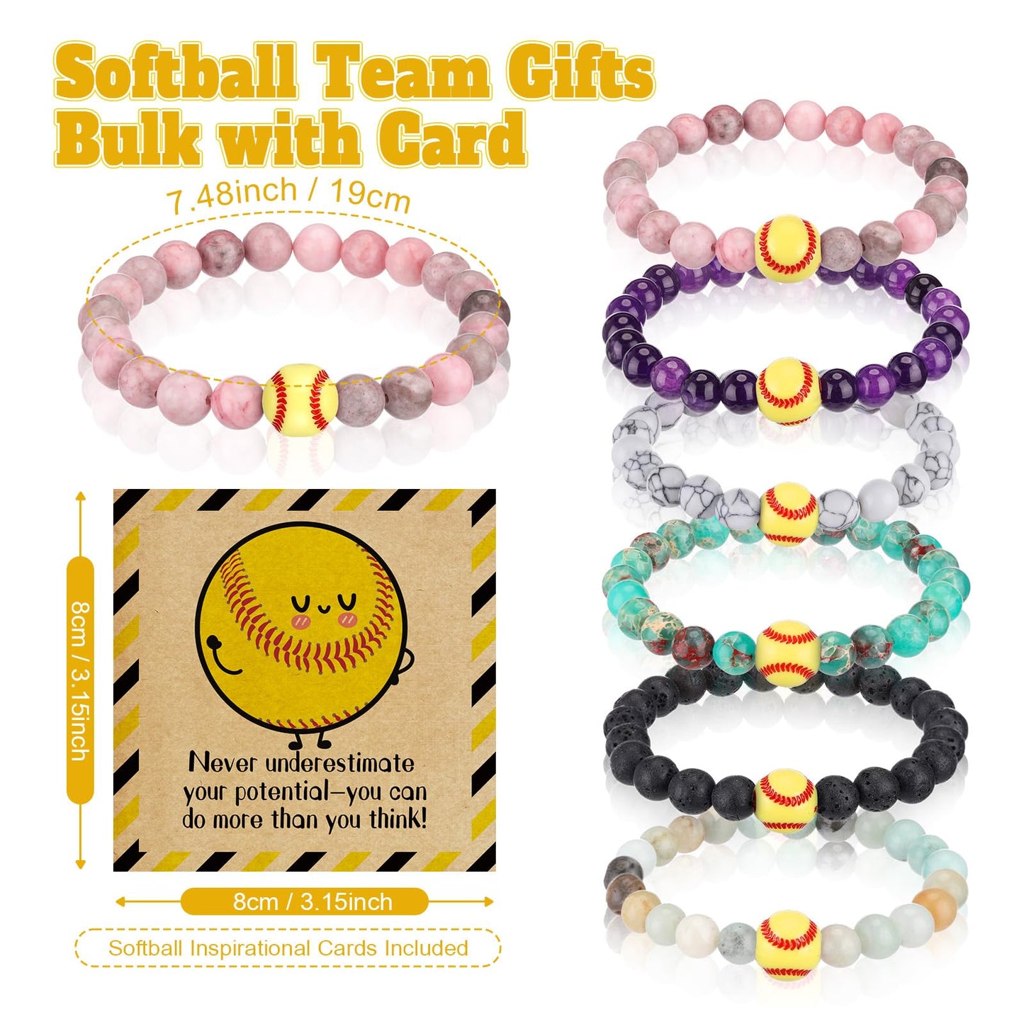 Tondiamo Basketball Softball Positive Team Gifts Bulk Lava Stone Bracelet Inspirational Card Senior Night Sport Graduation Party Favors End of Season Gifts for Player Sport Lover