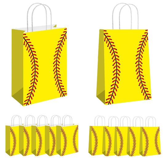 Rarapop 12 Pack Softball Gift Bags with Handle, Paper Snack Treat Goodie Bag for Softball Theme Party Favor Decorations Sports Birthday Celebration Supplies