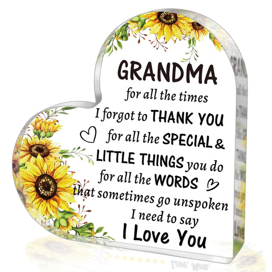 Birthday Gifts for Grandma from Grandkids, to My Grandma Acrylic Heart Sign Paperweight Presents, Christmas Mothers Day Valentines Day Gifts for Grandma Grandmother