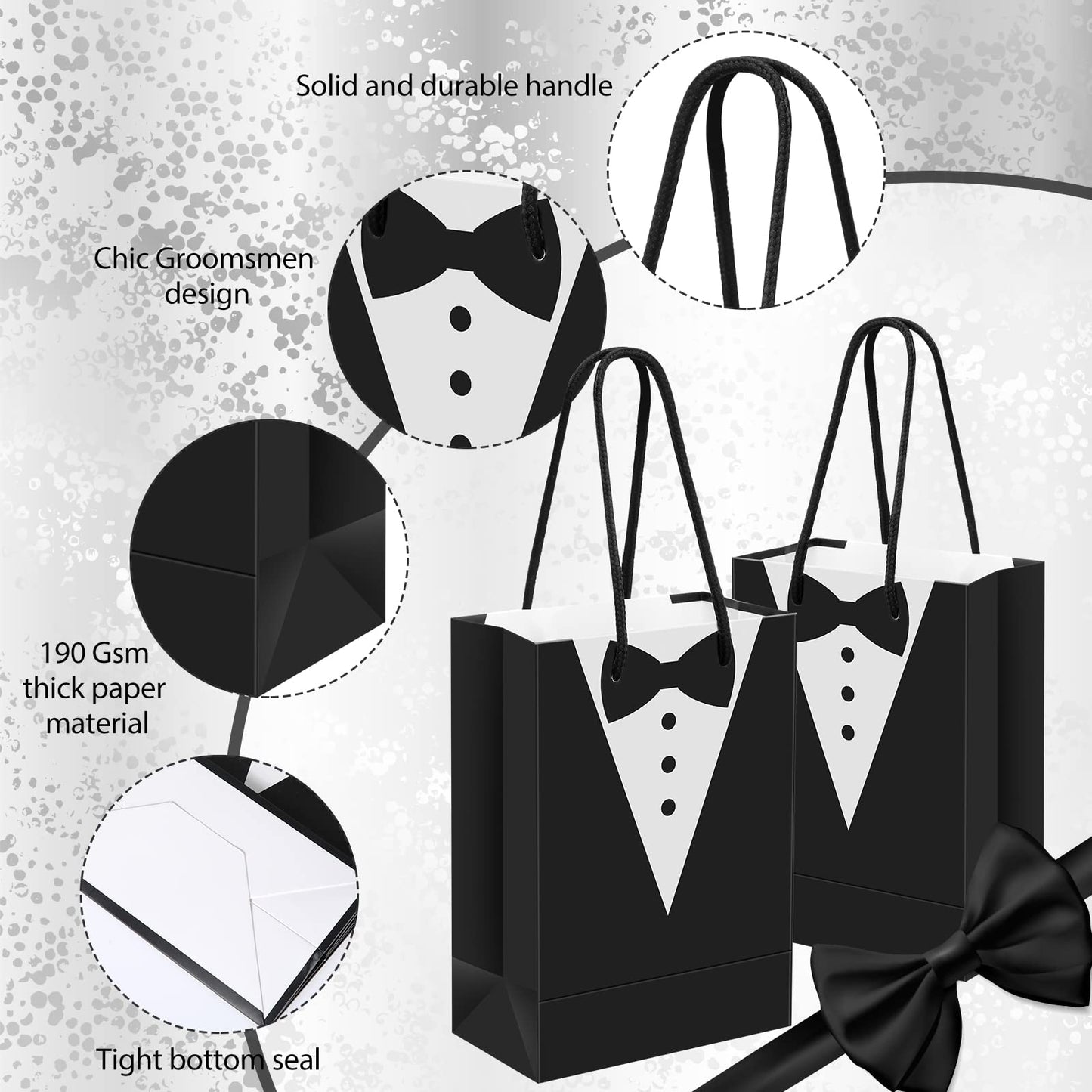 Yexiya 48 Pieces Groomsmen Gift Bags Tuxedo with Handle Groomsmen Paper Gift Bags for Wedding Party Favor Anniversary Supplies