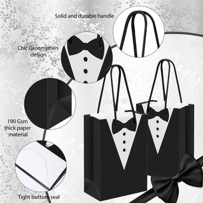 Yexiya 48 Pieces Groomsmen Gift Bags Tuxedo with Handle Groomsmen Paper Gift Bags for Wedding Party Favor Anniversary Supplies
