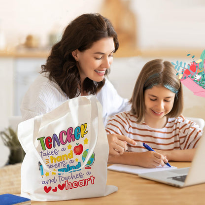 PARSUP 3PCS Teacher Appreciation Basket Bags for Kids Canvas Tote Bags for Students Carrying Thank You Teacher Gift Container with Handle